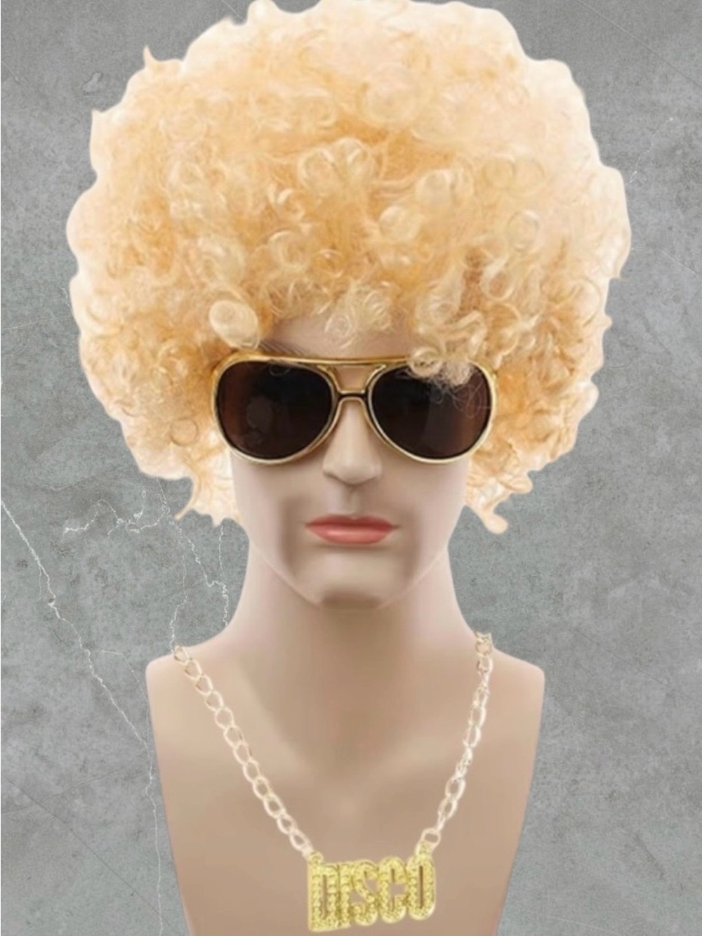 2 for $30 | Halloween 70s Disco Wig, Sunglasses and Big Gold Chain Set